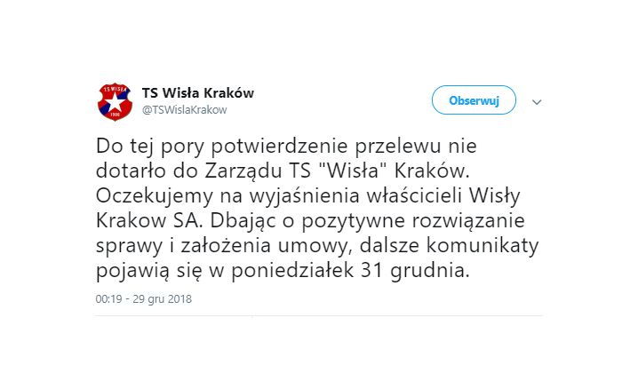 Oświadczenie TS Wisła Kraków